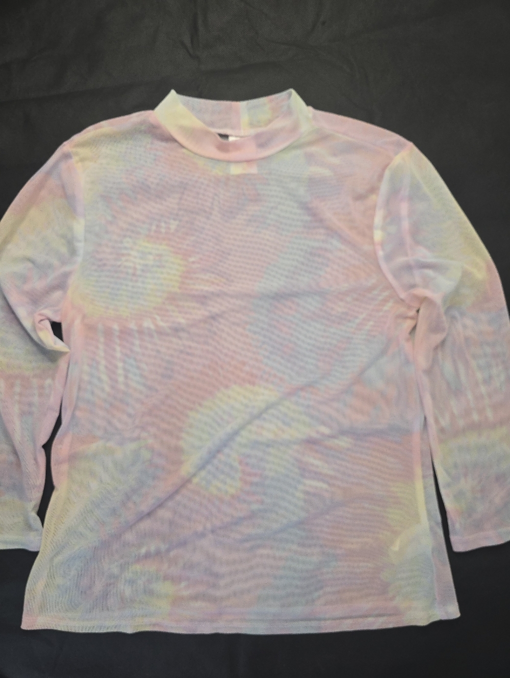 No Boundaries Sheer Top Pastel Pink Tie Dye Mesh 3/4 Sleeve Mock Neck Y2K L - Picture 4 of 12